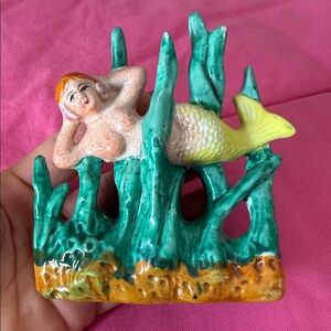 Rare vintage Japanese Mermaid Aquarium Ornament - Green and Yellow NEW OLD